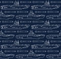 Seamless pattern with submarines and torpedoes