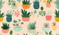 Seamless pattern with succulents in pots. Vector illustration