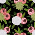 Seamless pattern with succulents and protea flowers and leaves.