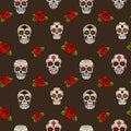 Seamless pattern with sugar skulls and roses. Day of the dead. Royalty Free Stock Photo