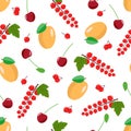 Seamless pattern of summer berries, apricot currant and cherry Royalty Free Stock Photo