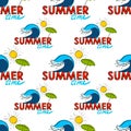 Seamless pattern. Summer doodle postcard. Hand-drawn wave, umprella and sun. Royalty Free Stock Photo