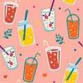 Seamless pattern with summer drinks. Refreshing cocktail. Summer seamless patterns. Vector backgroun