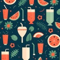 Seamless pattern with summer drinks. Vector illustration in flat style