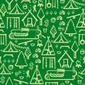 Seamless pattern with summer scout camp elements