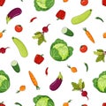 Seamless pattern with summer seasonal vegetables - cabbage, eggplant, beetroot, tomato, zucchini Royalty Free Stock Photo