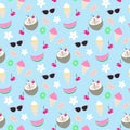 Seamless pattern with summer things including coconut, fl Royalty Free Stock Photo