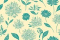 Seamless pattern, summer time minimal concept. Chrysanthemum daisy blooming flower, generative ai. Creative still life summer,