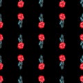 Seamless pattern of summer tropical flowers. Floral botanical flower isolated on black background. Hand drawn vector illustration Royalty Free Stock Photo