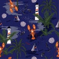 Seamless pattern summer tropical island of mediterranean