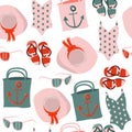 Seamless pattern with summer women clothes and accessoires