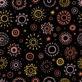 Seamless pattern with sun. Hand drawn sun. Vector Illustration. Royalty Free Stock Photo