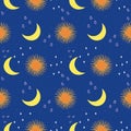 Seamless pattern with sun and moon.