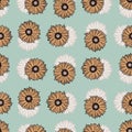 Seamless pattern sunflowers blue background. Beautiful texture with colorful sunflower and leaves Royalty Free Stock Photo