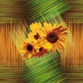 Seamless pattern with sunflowers on grunge striped background Royalty Free Stock Photo