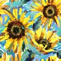 Seamless pattern with sunflowers. impressionism painting background. Royalty Free Stock Photo