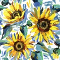 Seamless pattern with sunflowers. impressionism painting background.