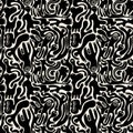 Vector seamless pattern with surreal characters. Black abstract monsters