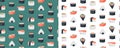 Seamless pattern with sushi design. Cute vector illustrations