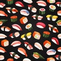 Seamless pattern sushi roll