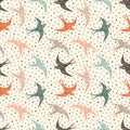 Seamless pattern with swallows and dots