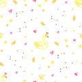 Seamless pattern of swans and hearts. Watercolor illustration. Royalty Free Stock Photo