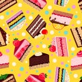 Seamless pattern of sweet baked vector cakes set