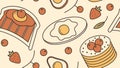 Seamless pattern of sweet breakfast desserts with pancakes, cupcakes, and berries, vector design Generative AI Royalty Free Stock Photo