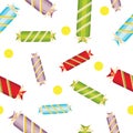 Seamless pattern of sweet, bright,multi-colored candy with bows