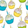 seamless pattern sweet cake on a happy holiday. vector illustration Royalty Free Stock Photo