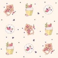 Seamless pattern sweet cakes with berries - isolated cupcake and sweets icons Royalty Free Stock Photo