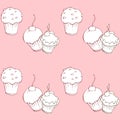 Seamless pattern with sweet cakes on pink background