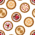 seamless pattern from sweet cupcakes with various fillings. Cartoon style. Royalty Free Stock Photo