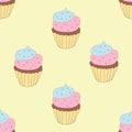 Seamless pattern with sweet cupcakes. Vector illustration background.