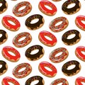 Seamless pattern of sweet donuts. Royalty Free Stock Photo