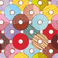 Seamless pattern Sweet donuts set with icing and sprinkles isolated Royalty Free Stock Photo