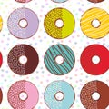 Seamless pattern Sweet donuts set with icing and sprinkls Royalty Free Stock Photo