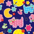 Seamless pattern - sweet dreams - cat, mouse