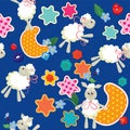 Seamless pattern - sweet dreams - sheep toys, stars