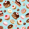 Seamless pattern with sweets on blue. Vector illustration Royalty Free Stock Photo