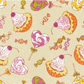 Seamless pattern - sweets (cakes and candy)