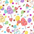 Seamless pattern of sweets, cotton candy, lollipops