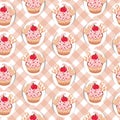 Seamless pattern with sweets cupcakes isolated on linear white and orange background. Can use for birthday card Royalty Free Stock Photo