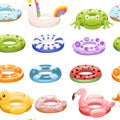 Seamless pattern. Swim rings set. Inflatable rubber toy. Swimming circles with different textures and shapes. Flat vector Royalty Free Stock Photo