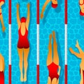 Seamless pattern of swimmers women in the pool. Effect of caustic water. Illustration in art deco style. Royalty Free Stock Photo