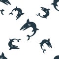 Seamless pattern with swimming sharks