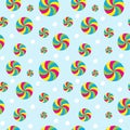 Seamless pattern with swirl candies shape element on light blue color background. Colorful vector illustration. Design template. Royalty Free Stock Photo