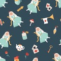 Seamless pattern with symbols from Alice in Wonderland Royalty Free Stock Photo
