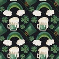 Seamless pattern with symbols of Ireland. Wrapping paper for St. Patrick's Day. Watercolor in vintage style on a Royalty Free Stock Photo
