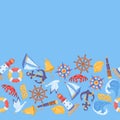 Seamless pattern with symbols and items. Marine cute background.